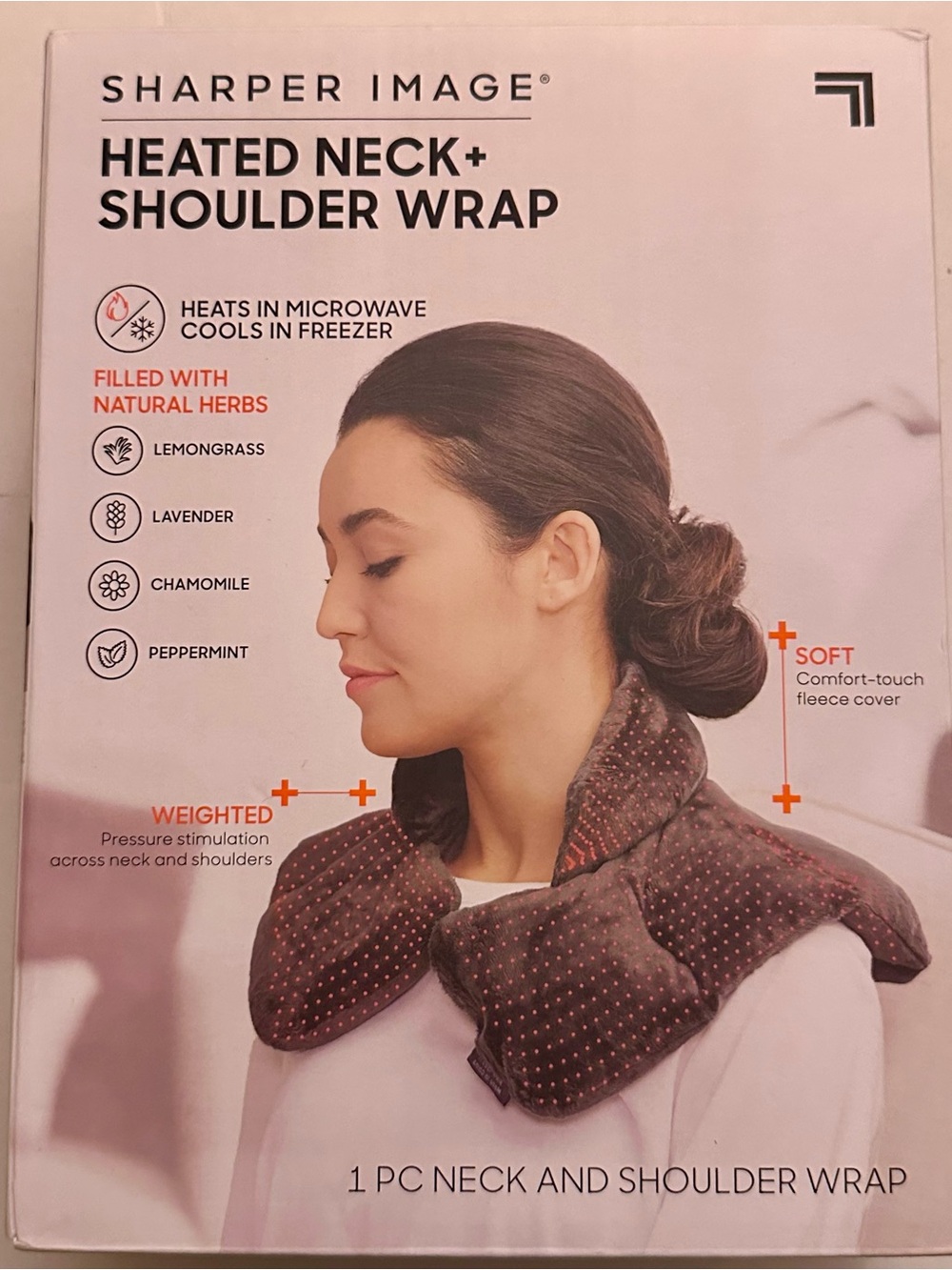 Sharper Image Heated Neck & Shoulder Wrap Weighted Herb Scented NIB